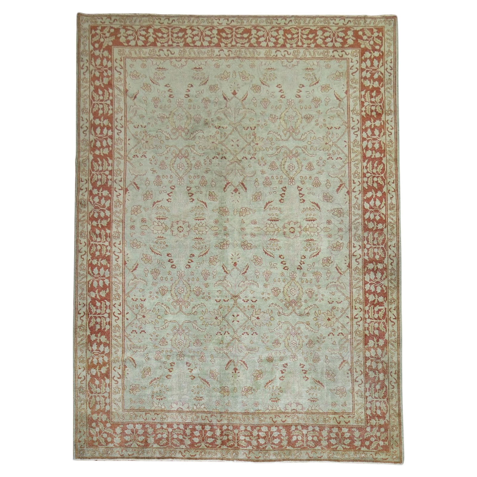 Light Green Antique Persian Tabriz Wool Carpet 8'6'' x 11'4'' 1920s (1 of 10)