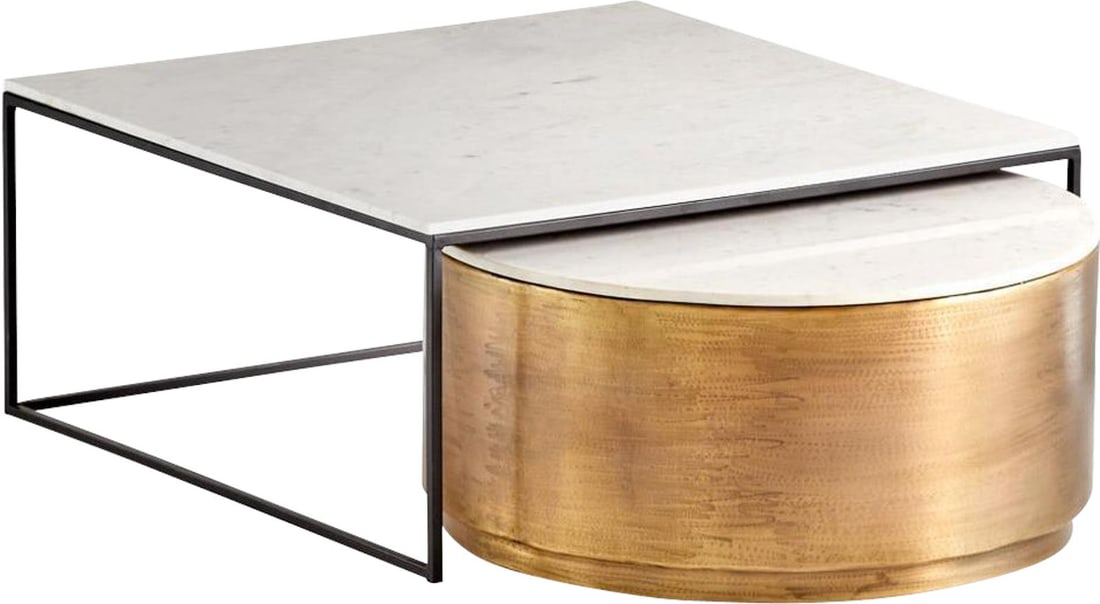 Cyan Nessman Round Nesting Tables Black White Top Brass Iron (1 of 5)