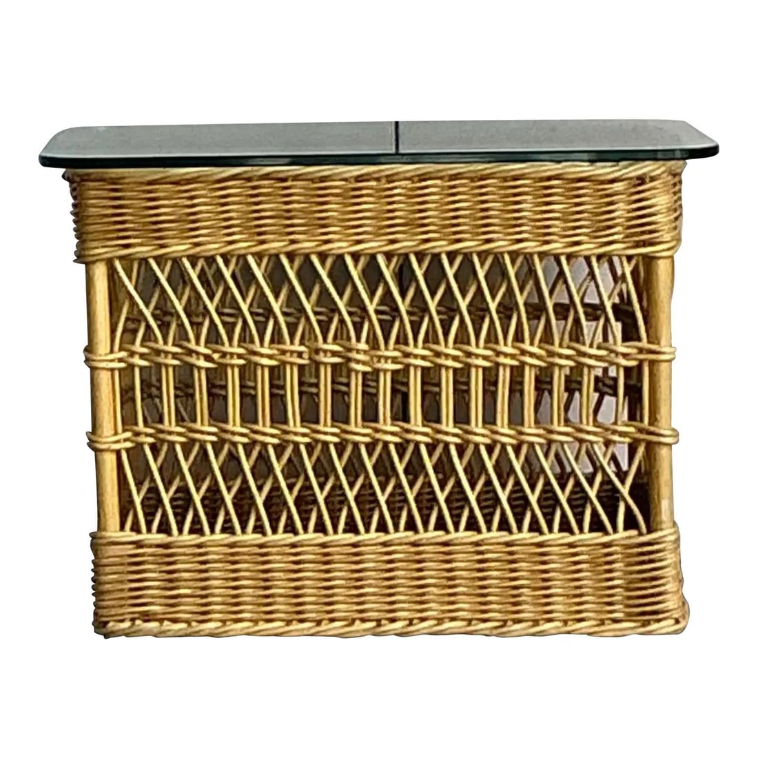 Hand-Woven Rattan Trellis Side Table With Glass Top (1 of 10)