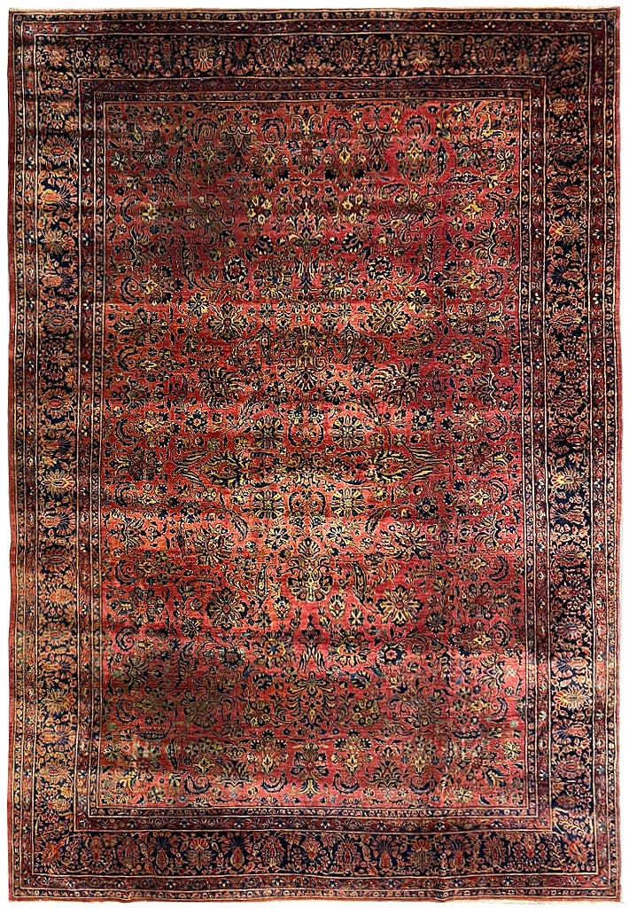 Antique Persian Sarouk Rug 10.7 x 14.8 ft Hand-Knotted Wool (1 of 11)