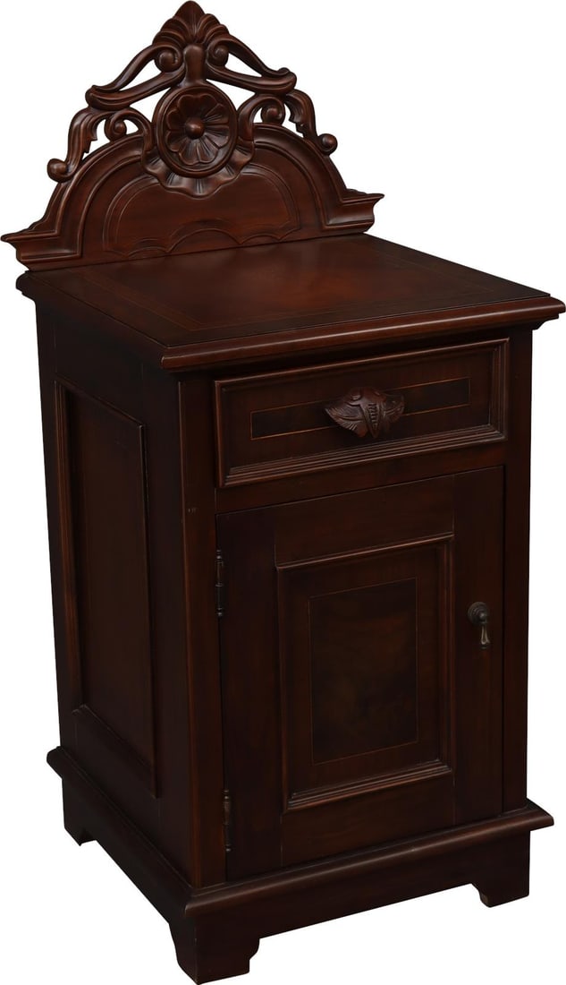 Victorian Style Mahogany Nightstand with Intricate Burl Carvings (1 of 9)