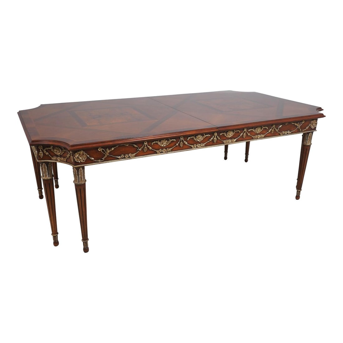 Walnut Neoclassical Dining Table with Leaves and Gold Highlights (1 of 10)