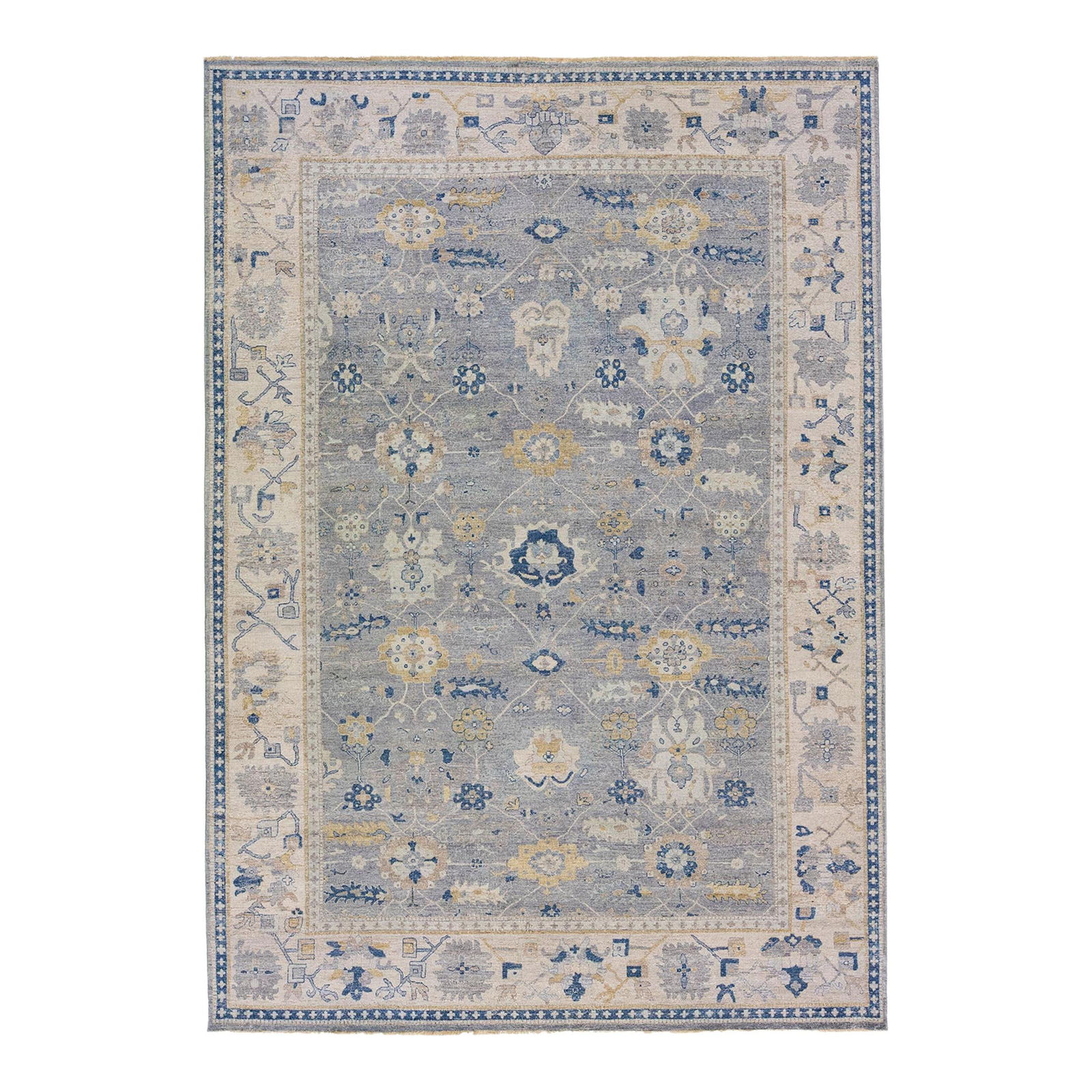 Handmade Gray Floral Wool Rug 10'2" x 14'5" Artisan Collection: Handmade Gray Floral Wool Rug 10'2" x 14'5" Artisan Collection Transform your living space with this stunning Early 21st Century Gray Modern Mahal Floral Handmade Indian Wool Rug. Crafted by skilled a