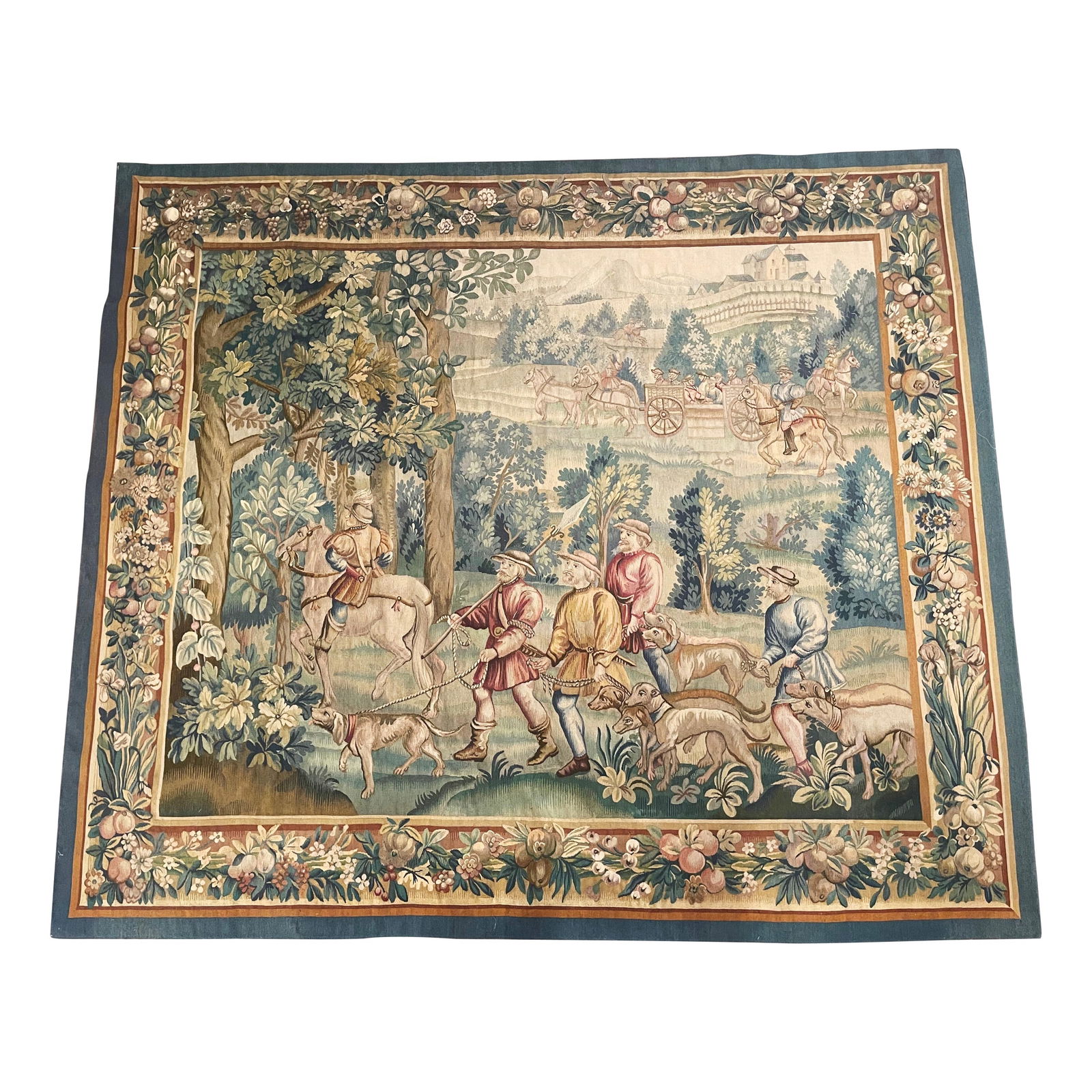 19th Century Hand-Woven French Aubusson Tapestry Noble Hunt Scene (1 of 14)
