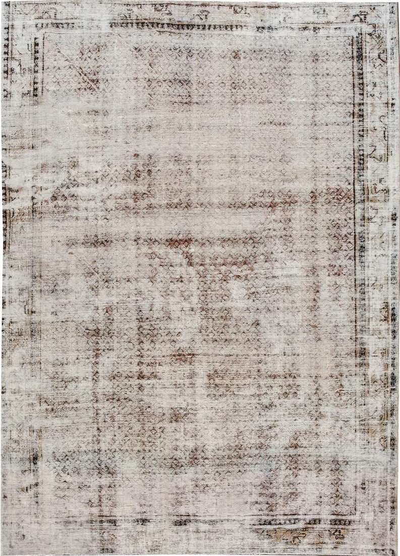 Exquisite Vintage Persian Tabriz Wool Rug 8'7 x 12'2 Ivory: Exquisite Vintage Persian Tabriz Wool Rug 8'7 x 12'2 Ivory Enhance your living space with this stunning vintage distressed Persian Tabriz rug, masterfully hand-knotted from high-quality wool. Originat