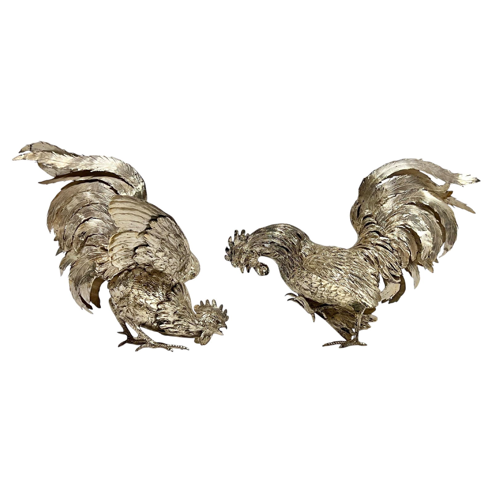 Set of Two Late 19th Century Silver Repousse Rooster Figurines (1 of 18)