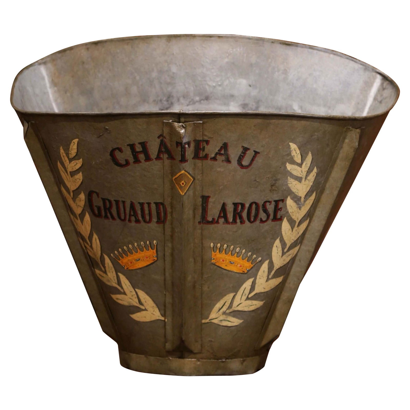 19th Century Hand Painted Tole Grape Basket from Bordeaux: 19th Century Hand Painted Tole Grape Basket from Bordeaux This exquisite 19th Century French hand-painted tole grape basket, crafted in Bordeaux circa 1870, is a stunning addition to any wine cellar o