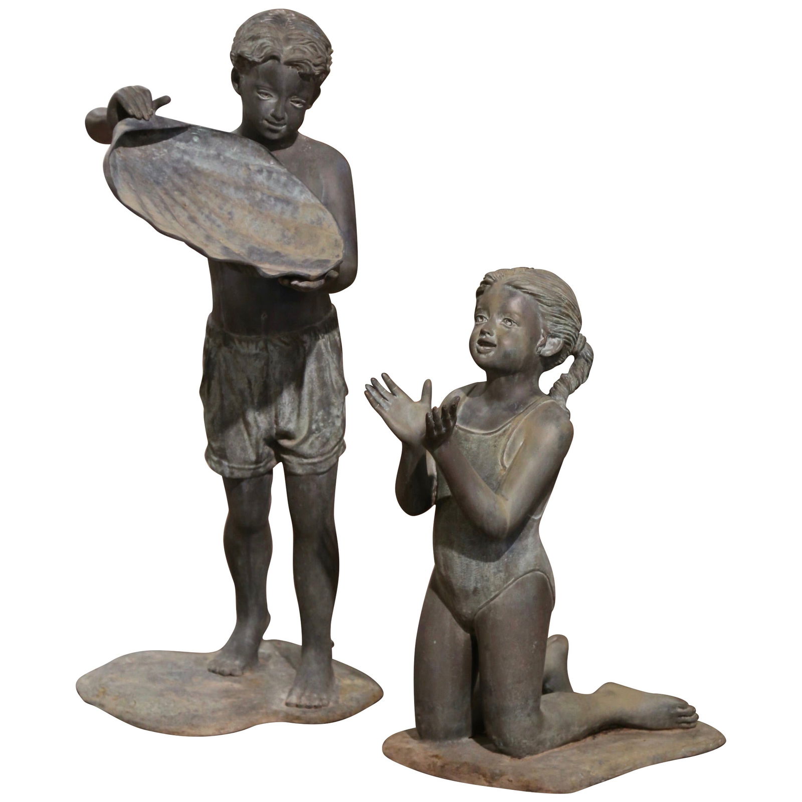 Vintage Bronze Water Fountain Sculpture Boy and Girl by Vernon Geyco 1980s (1 of 13)