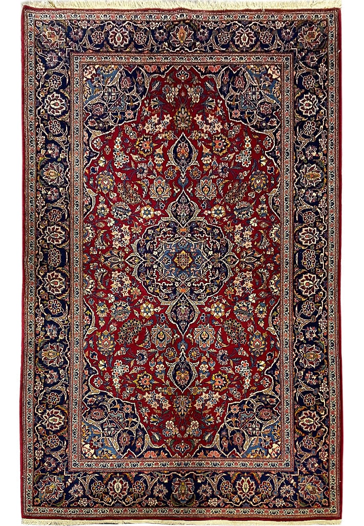 4'4" x 7' Handcrafted Persian Kashan Rug Berry Red Wool: 4'4" x 7' Handcrafted Persian Kashan Rug Berry Red Wool Free continental US Shipping Enhance your home with this stunning 4' 4" x 7' Authentic Persian Kashan Rug, meticulously handcrafted by skilled a