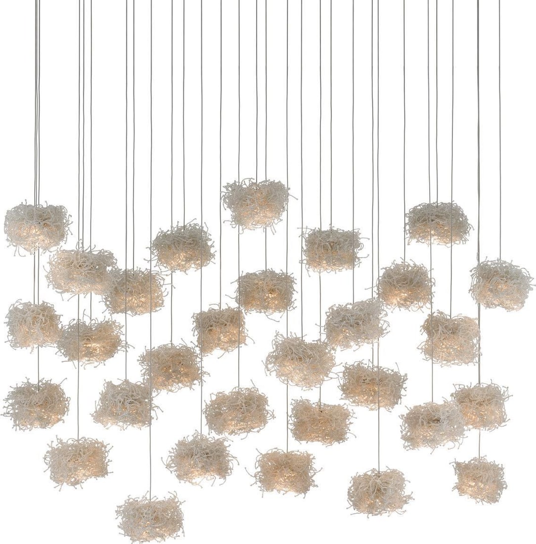 Currey Birds Nest Pendant Light Art Nouveau Glass Beads 30-Light: Currey Birds Nest Pendant Light Art Nouveau Glass Beads 30-Light Illuminate your space with the exquisite Handcrafted Glass Bead Birds Nest Pendant Light, featuring a stunning Art Nouveau design. This