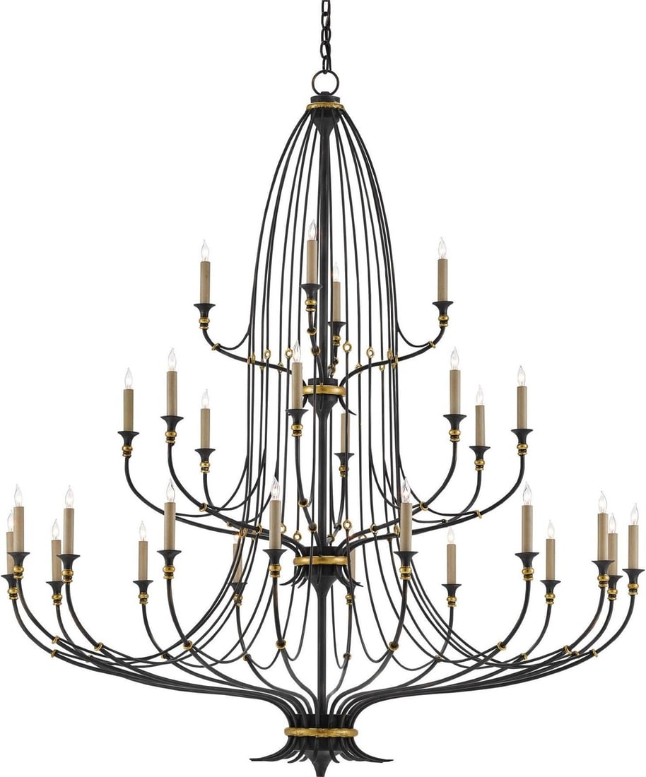 Currey Folgate 28-Light Black Wrought Iron Chandelier French Country Style: Currey Folgate 28-Light Black Wrought Iron Chandelier French Country Style Illuminate your space with the grandeur of the Folgate 28-Light Black Chandelier. This stunning piece features a classic Fren