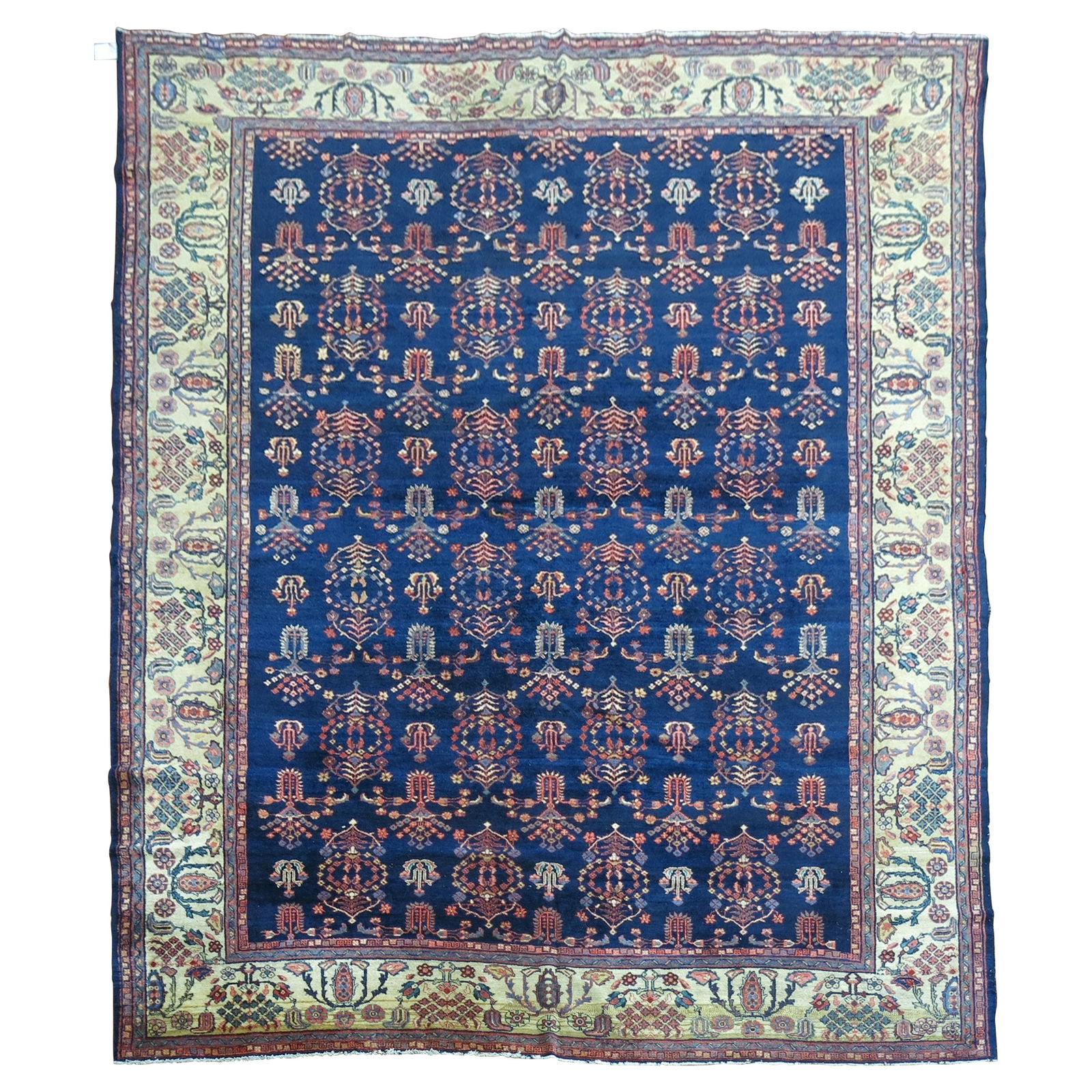 Authentic Early 20th Century Navy Blue Persian Sarouk Ferehan Rug 9'5 x 11'5: Authentic Early 20th Century Navy Blue Persian Sarouk Ferehan Rug 9'5 x 11'5 Discover the beauty of this captivating navy blue Persian Sarouk Ferehan rug, an authentic piece from the early 20th centur