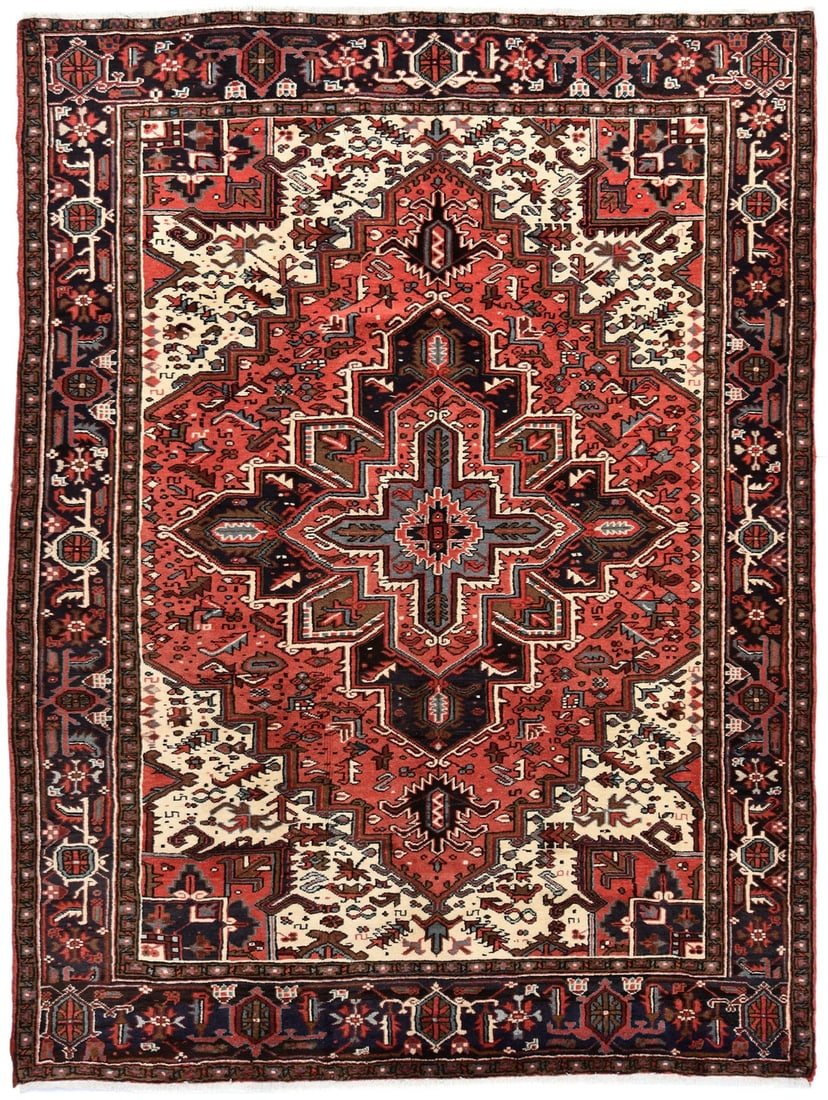 Hand-Knotted Wool Heriz Area Rug 8'3 x 10'10 Geometric Floral Vintage (1 of 18)