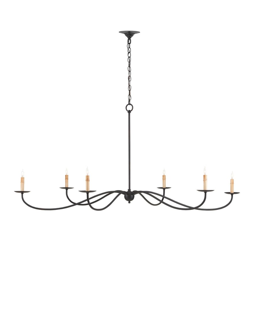 Currey Saxon Black Wrought Iron Bowl Chandelier 6 Bulbs Adjustable Height (1 of 5)