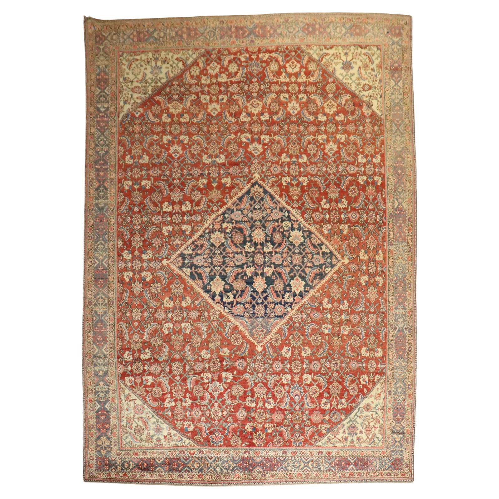 Persian Mahal Room Size Rug Hand-Knotted Wool 8'9 x 12' Red Blue 1920s (1 of 11)