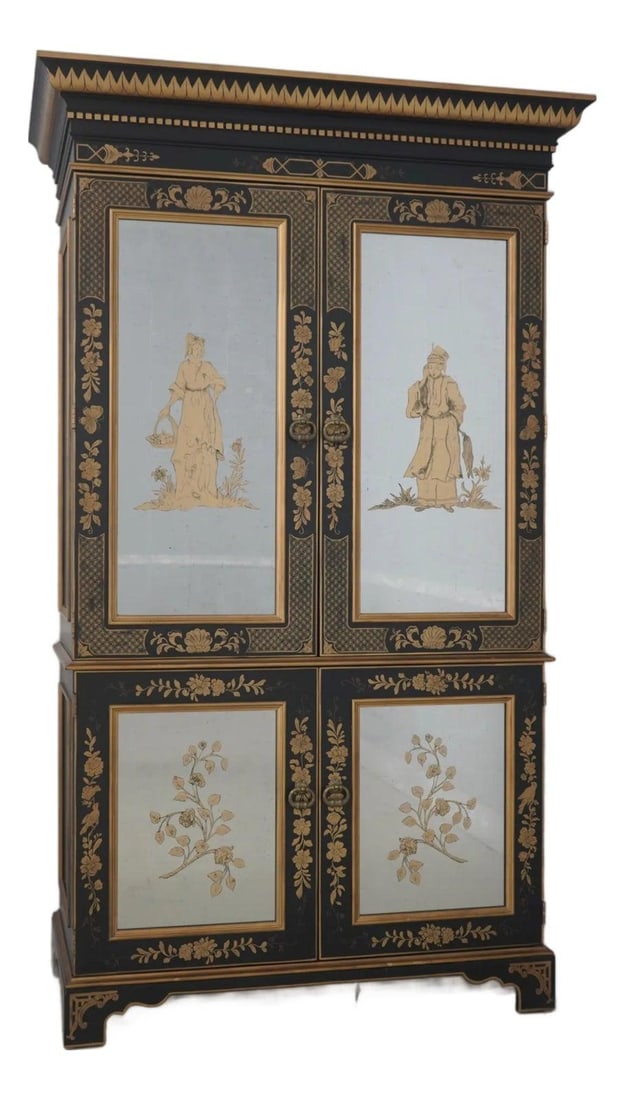 Eglomise Glass Bar Cabinet with Chinoiserie Painted Mirror Doors (1 of 10)