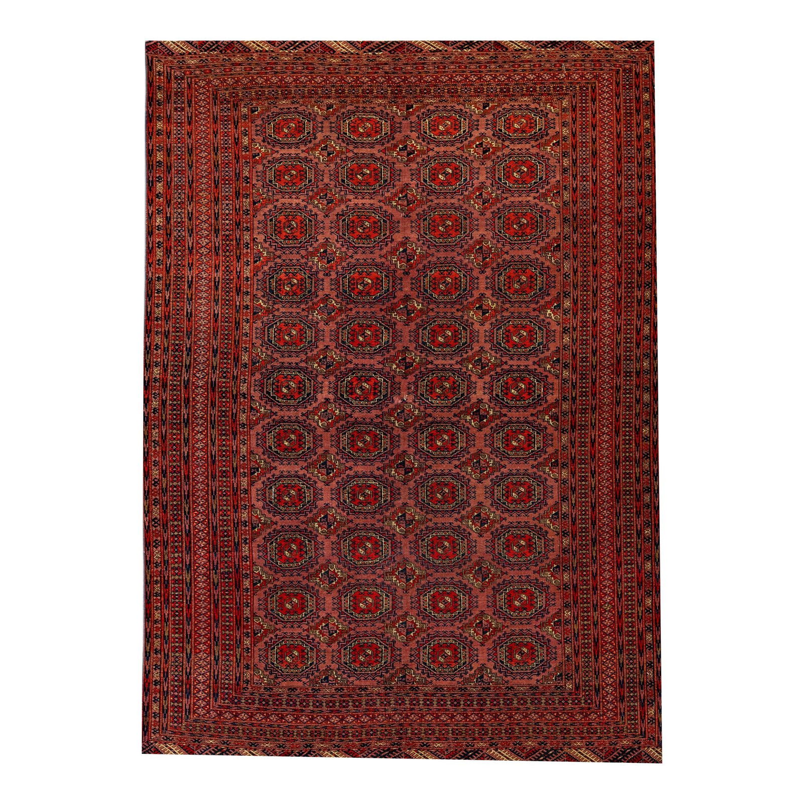 Vintage Turkmen Hand-Knotted Wool Rug Terracotta Geometric Design 5'6 x 7'10 (1 of 9)