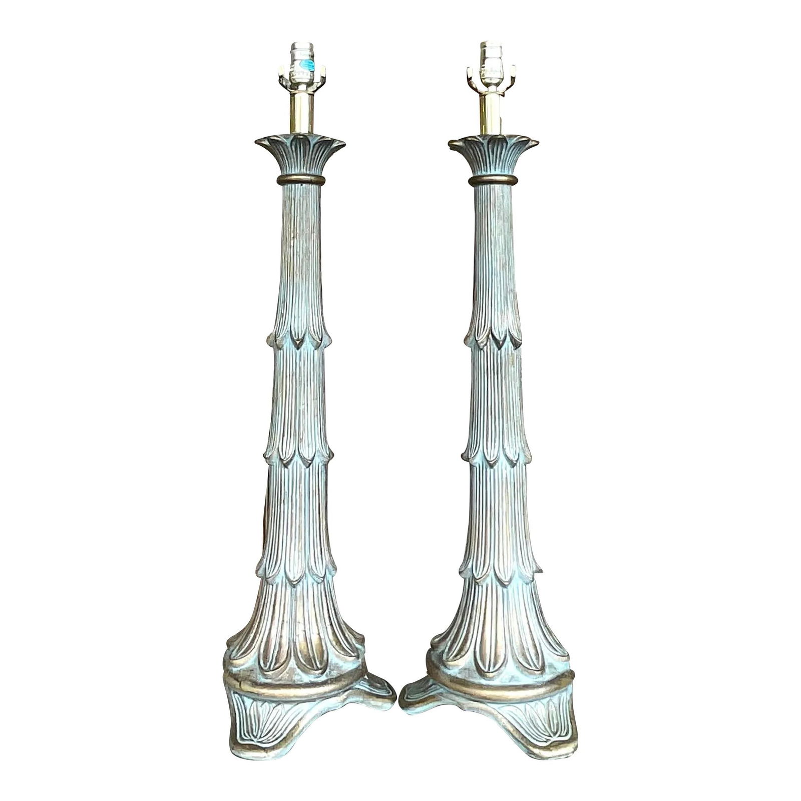 Pair of Vintage Regency Florentine Plaster Table Lamps 33.75 in: Pair of Vintage Regency Florentine Plaster Table Lamps 33.75 in This stunning pair of vintage Regency table lamps exudes Italian Florentine elegance. Featuring a patinated bronze finish, these lamps a