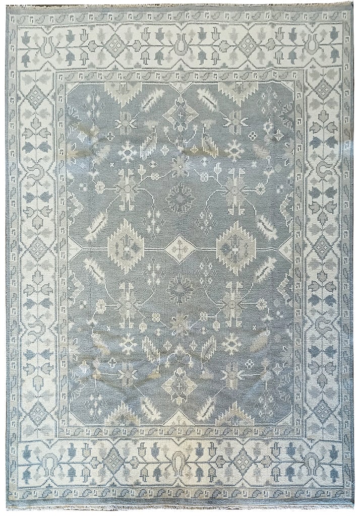 Handmade Oushak Area Rug 7.7 x 10.1 Light Gray Blue Wool (1 of 10)