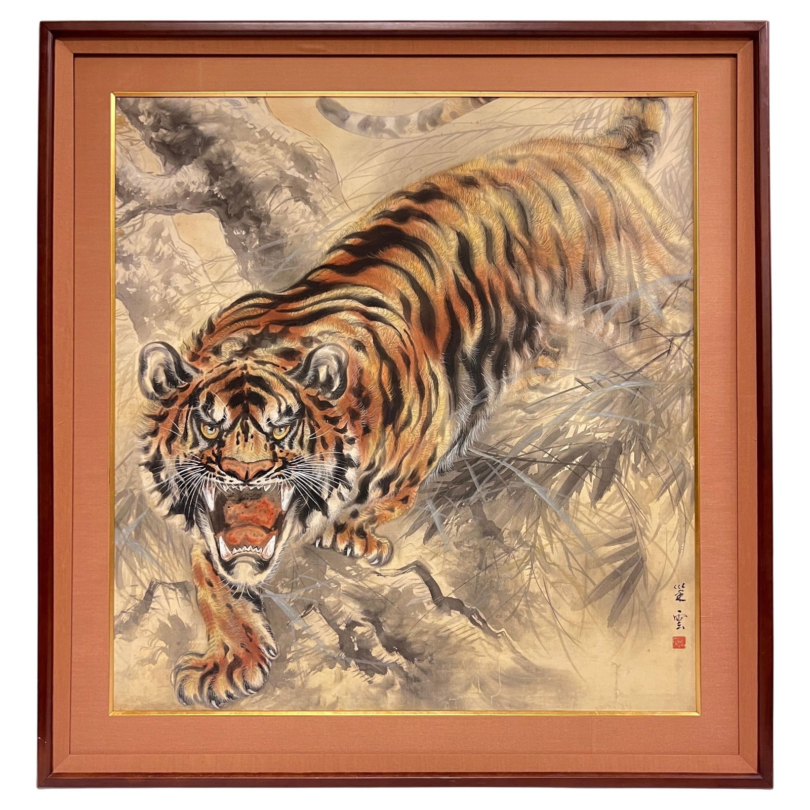Hand-Painted Linen Artwork Featuring Tiger Signed by Japanese Artist (1 of 16)