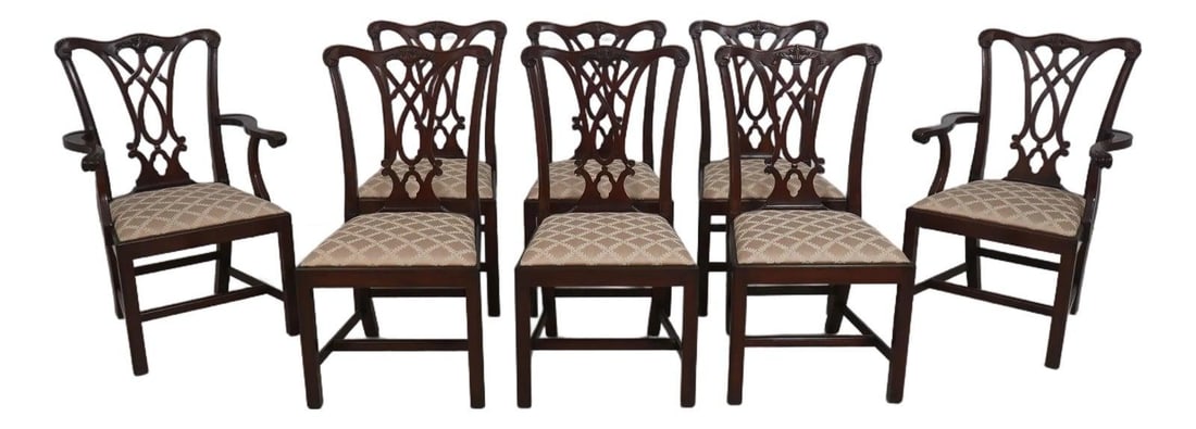 Eight Mahogany Chippendale Style Dining Chairs Model 107 Fine Carved Details Set of 8 (1 of 10)