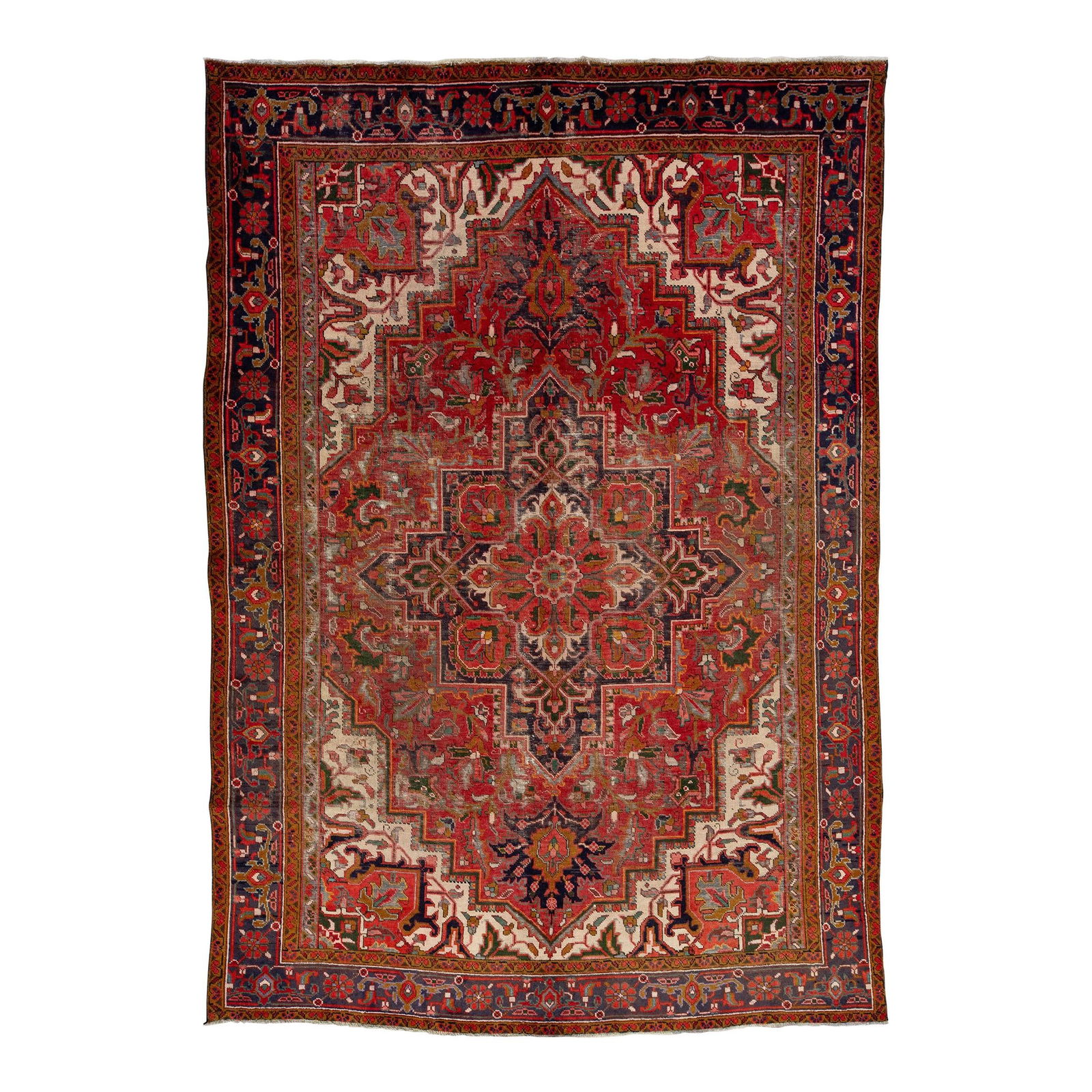 Vintage 1950s Persian Heriz Wool Rug Red Medallion Design 8'3 x 11'10 (1 of 8)