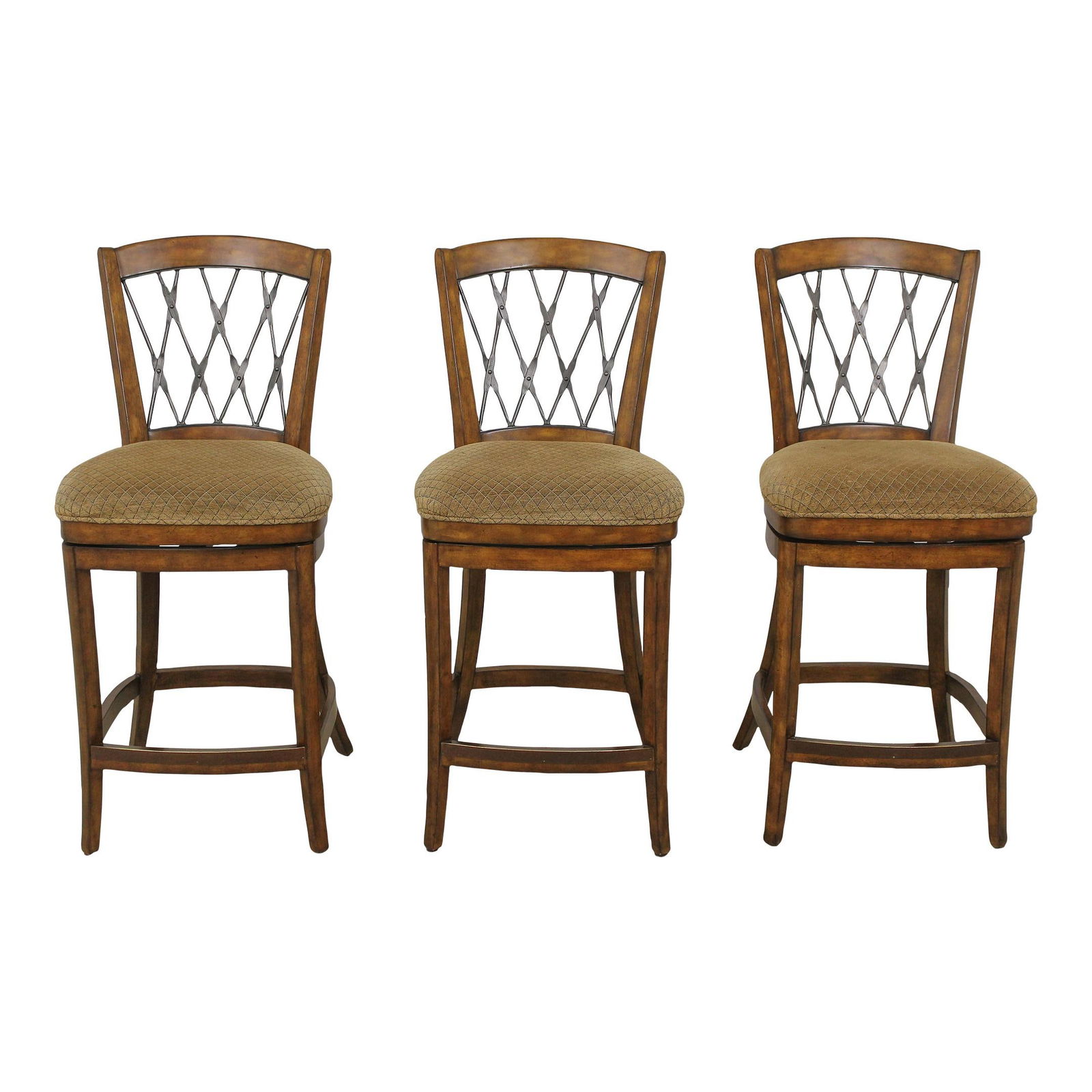 Set of 3 Elegant Swivel Seat Bar Chairs Wood Metal Brown (1 of 10)