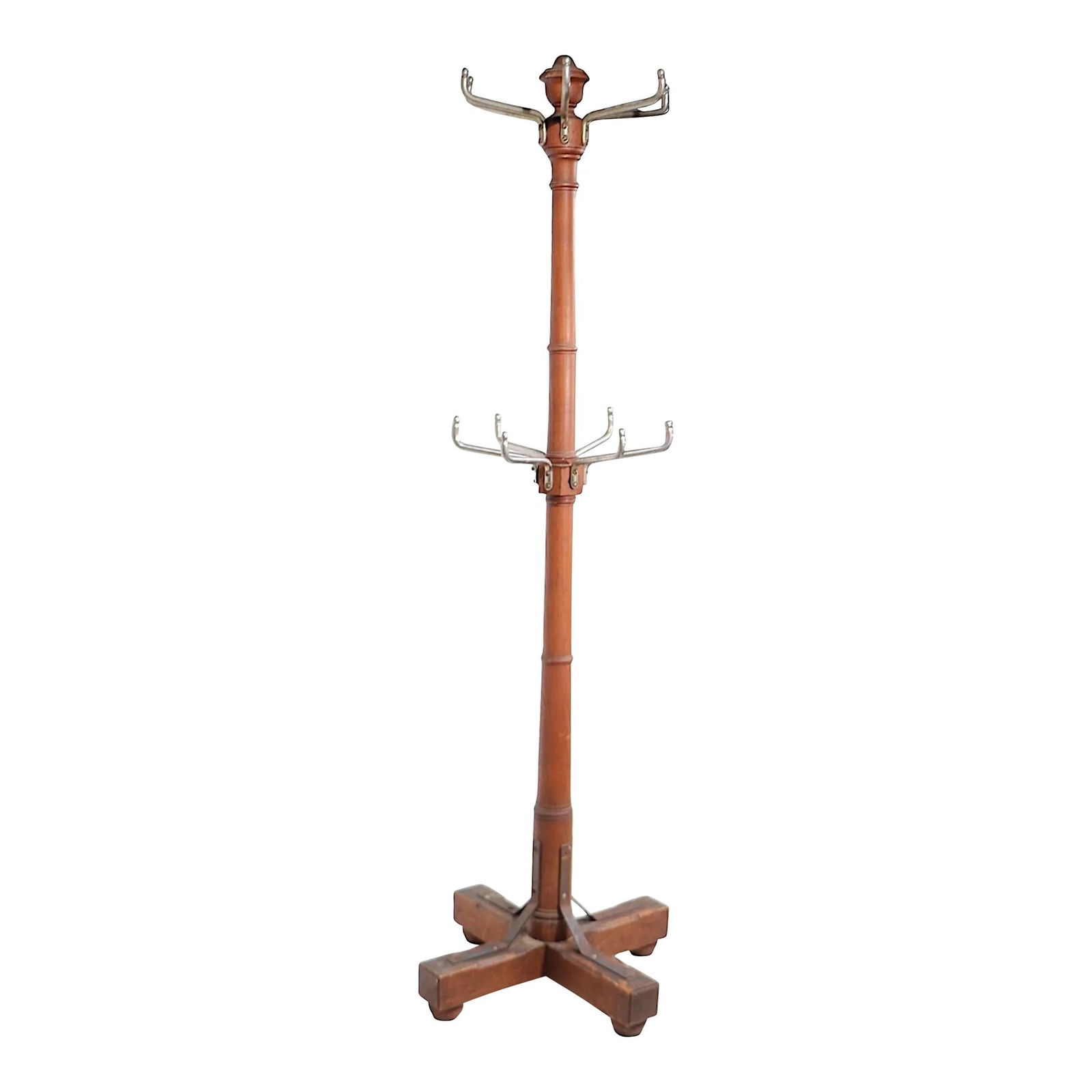Antique Oak Tiered Coat Rack with Nickel Hooks (1 of 10)