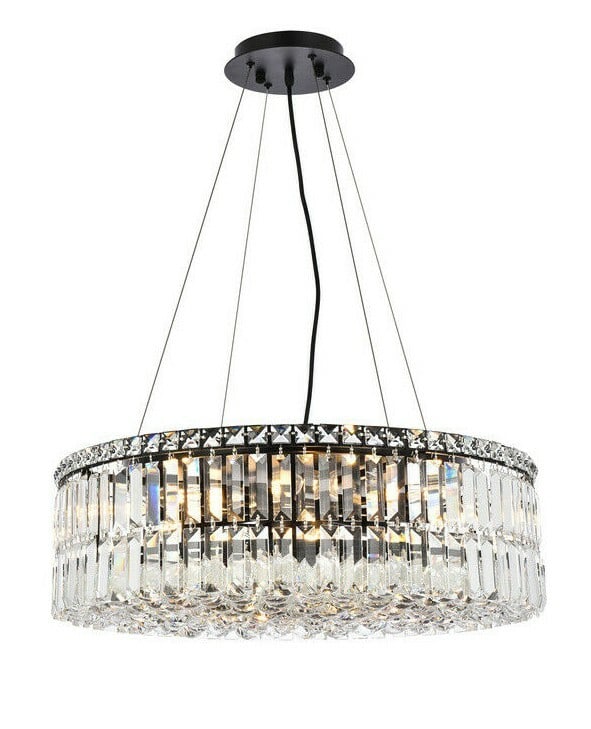 Modern 12-Light Crystal Chandelier Black and Clear Metal 24 Inch Round Ceiling Fixture (1 of 8)