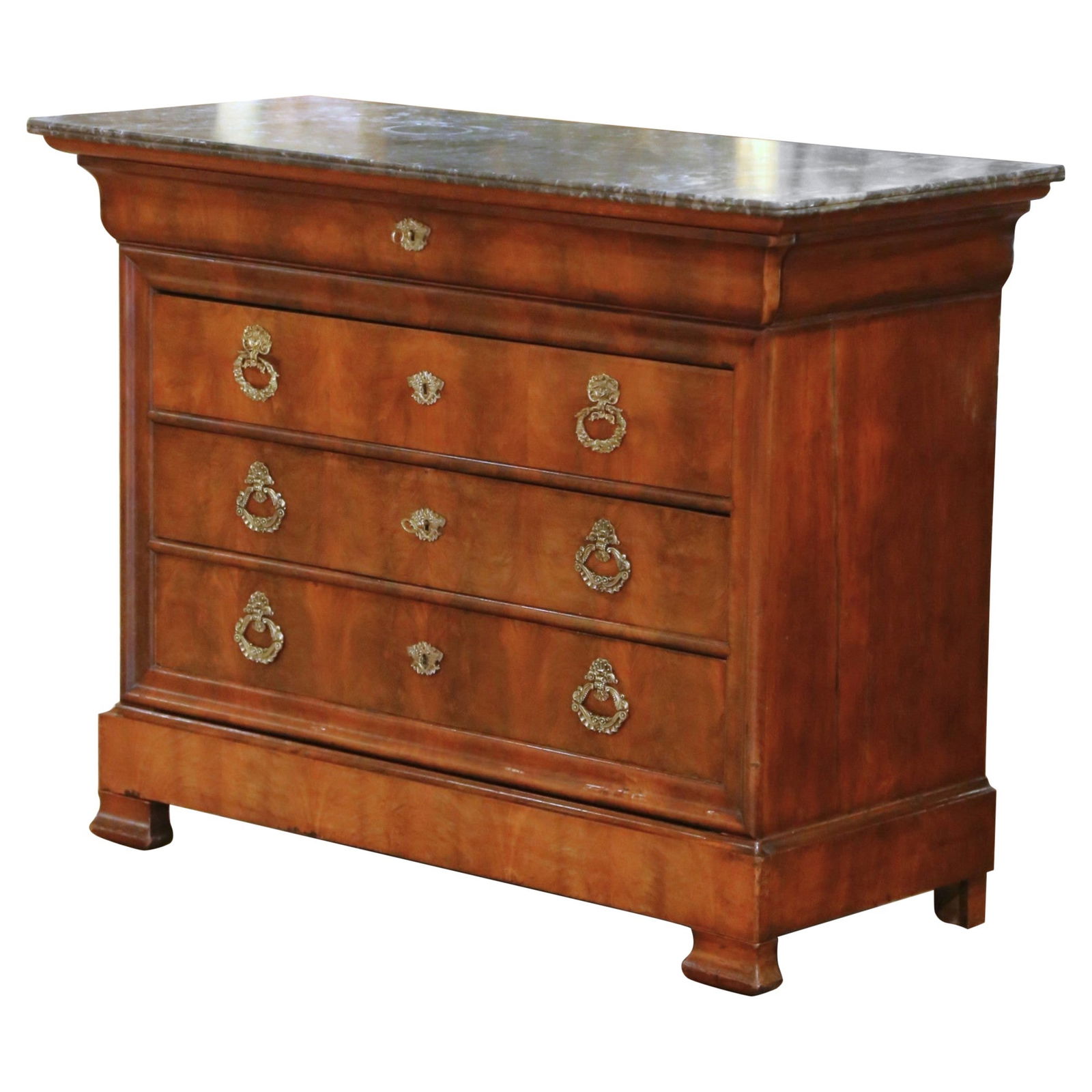 19th Century French Louis-Philippe Mahogany Chest with Grey Marble Top (1 of 11)