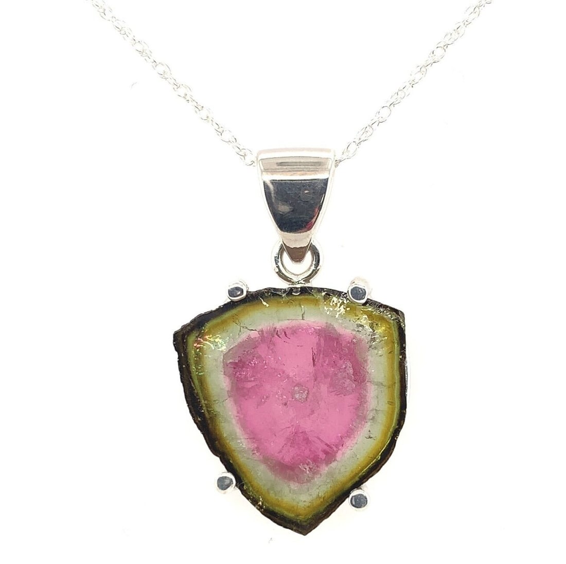 Sterling Silver 10.50ct Watermelon Tourmaline Pendant Necklace GIA Certified (1 of 6)