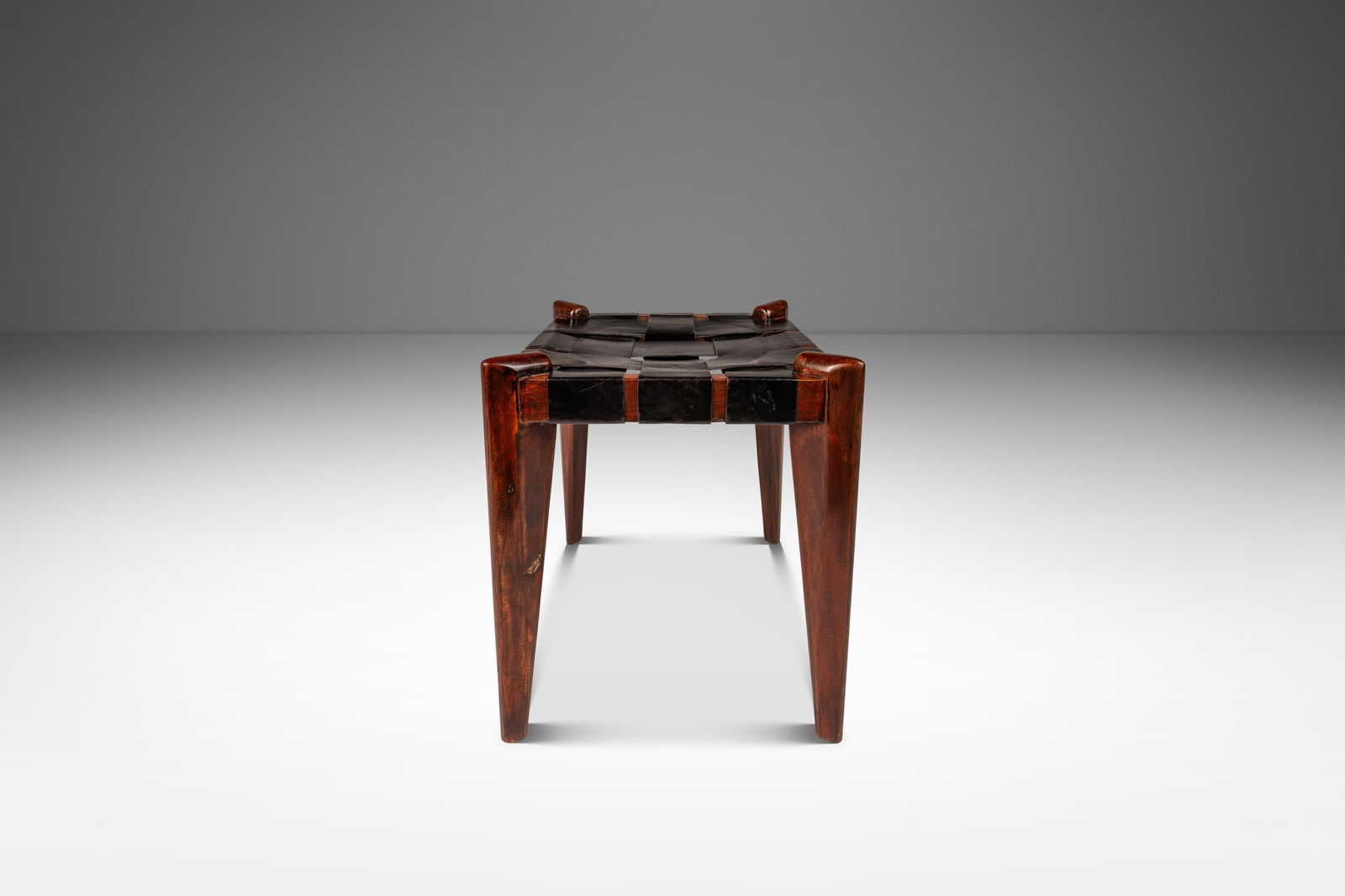 Edmond J. Spence Mid-Century Modern Teak Leather Footstool 1950s (1 of 10)