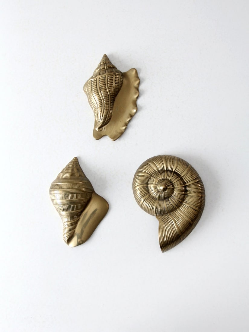 Vintage Mid Century Brass Seashell Wall Art Set of 3 (1 of 11)