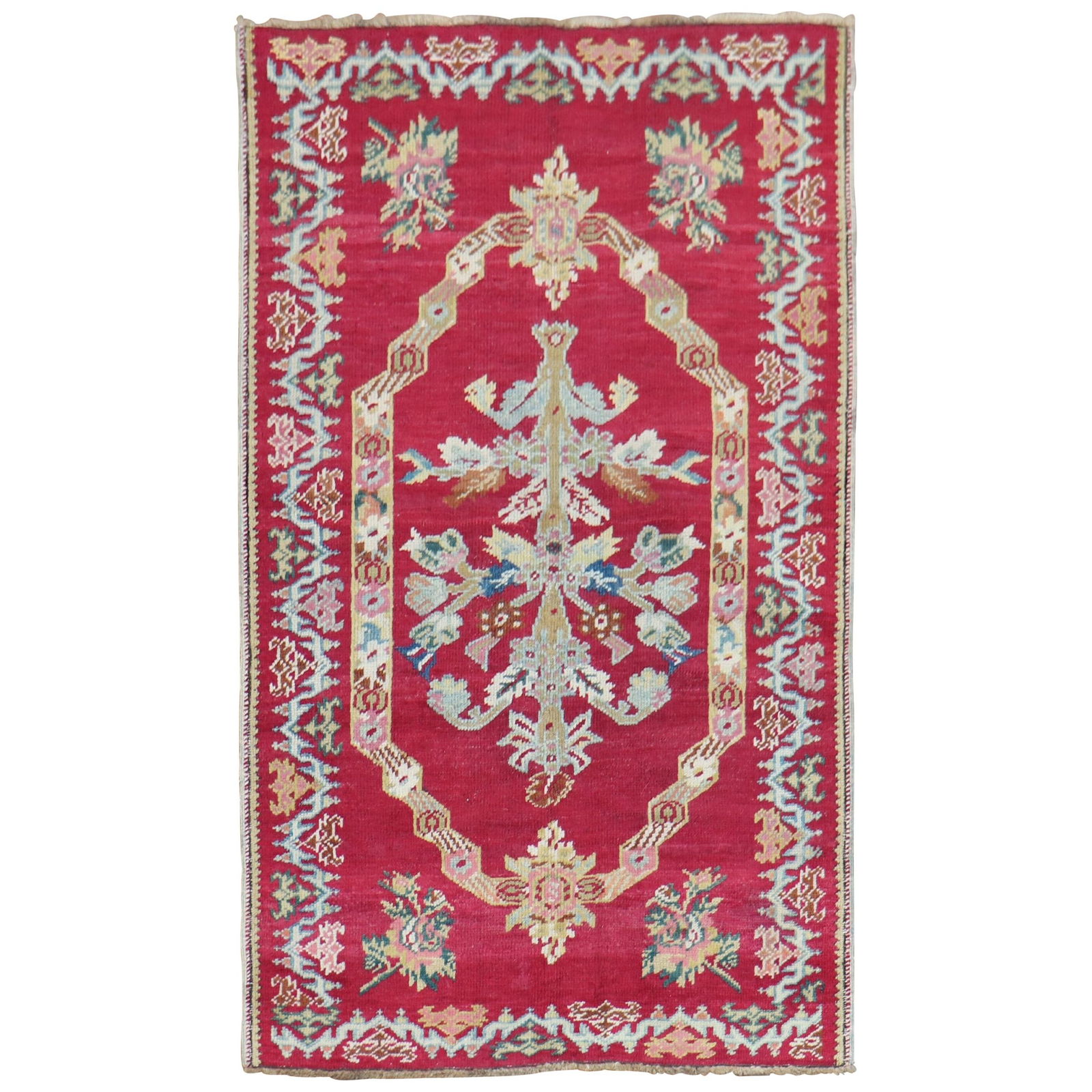 Antique Turkish Ghiordes Rug Hand-Woven Floral Design 39 x 63 in (1 of 8)