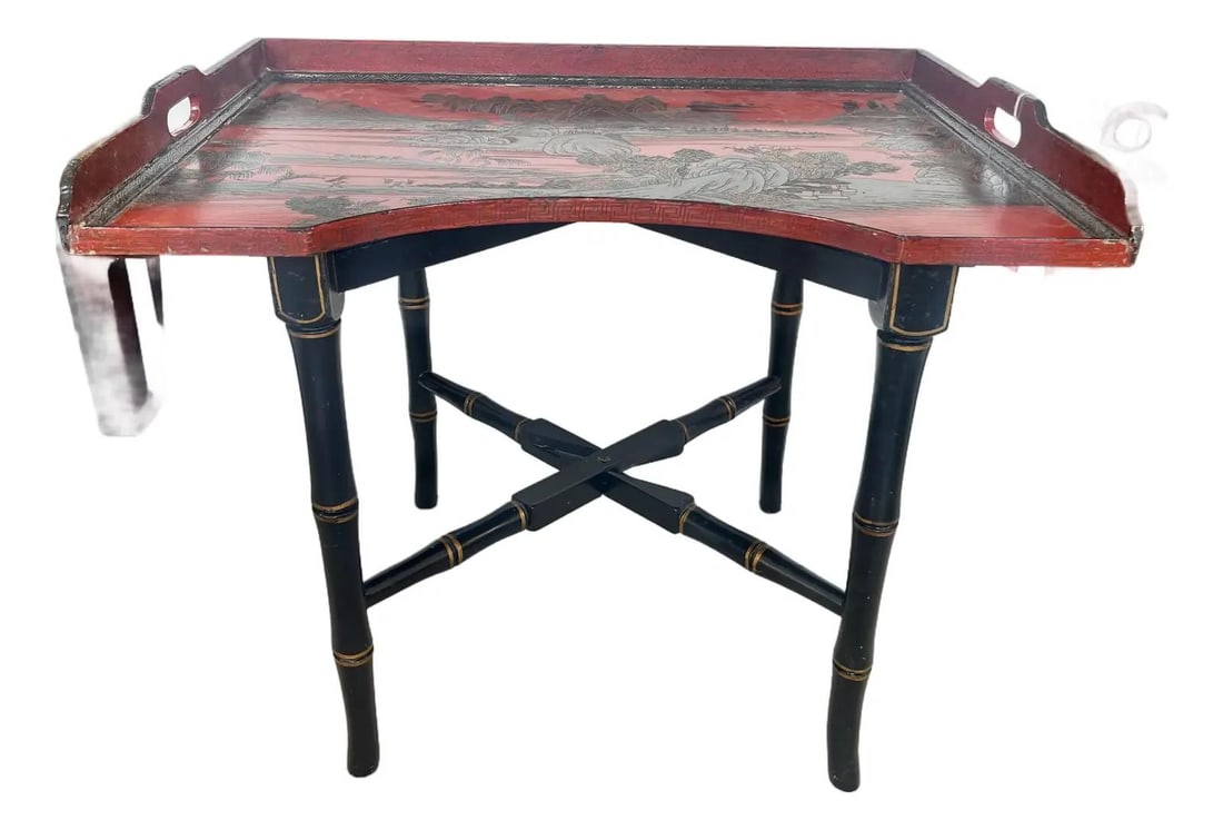 Antique Chinoiserie Breakfast Tray Table Faux Bamboo Stand c.1890 (1 of 10)