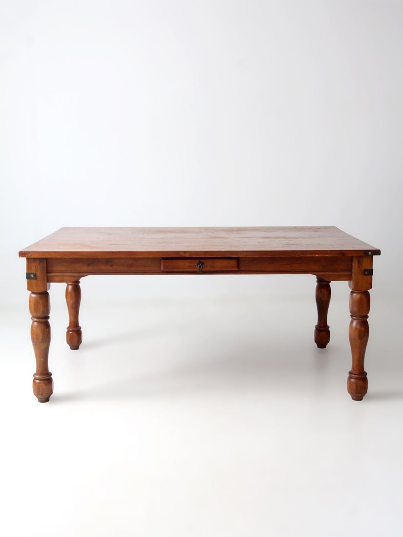 Rectangular Dining Table with Turned Legs and Double End Drawers - 14