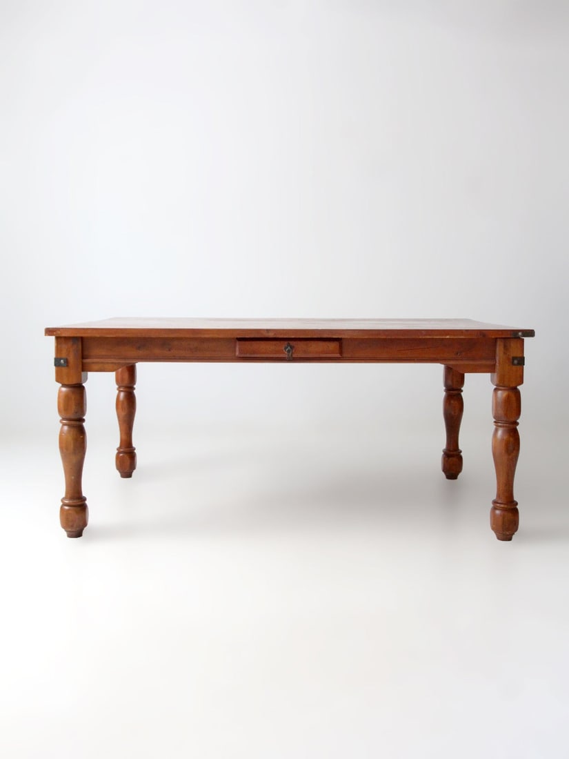 Rectangular Dining Table with Turned Legs and Double End Drawers - 15