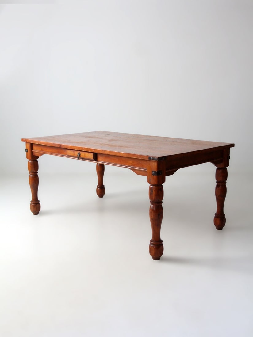 Rectangular Dining Table with Turned Legs and Double End Drawers - 3