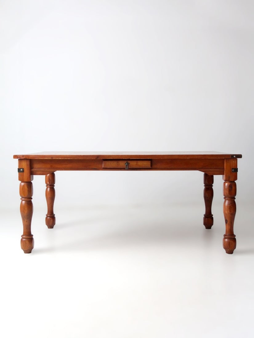 Rectangular Dining Table with Turned Legs and Double End Drawers - 4