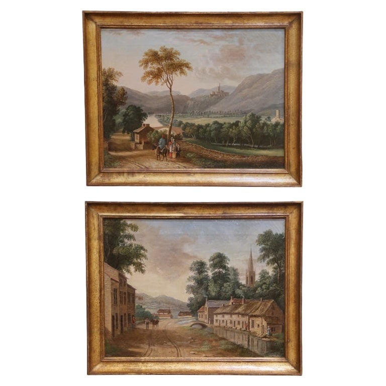 Set of Two Early 1800s French Oil Landscape Paintings on Canvas (1 of 18)