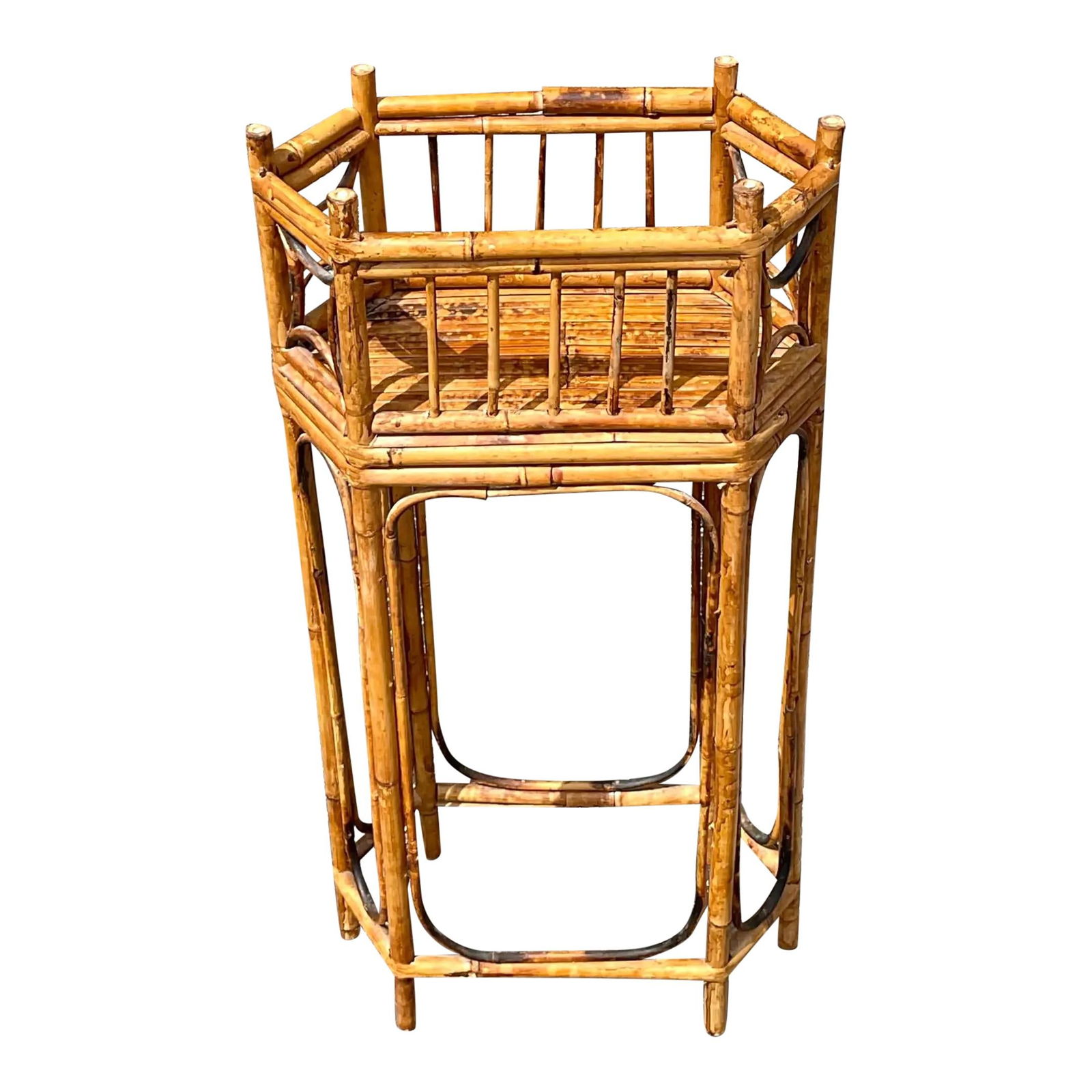 Vintage Boho Octagonal Bamboo Plant Stand 38in Honey-Toned (1 of 8)