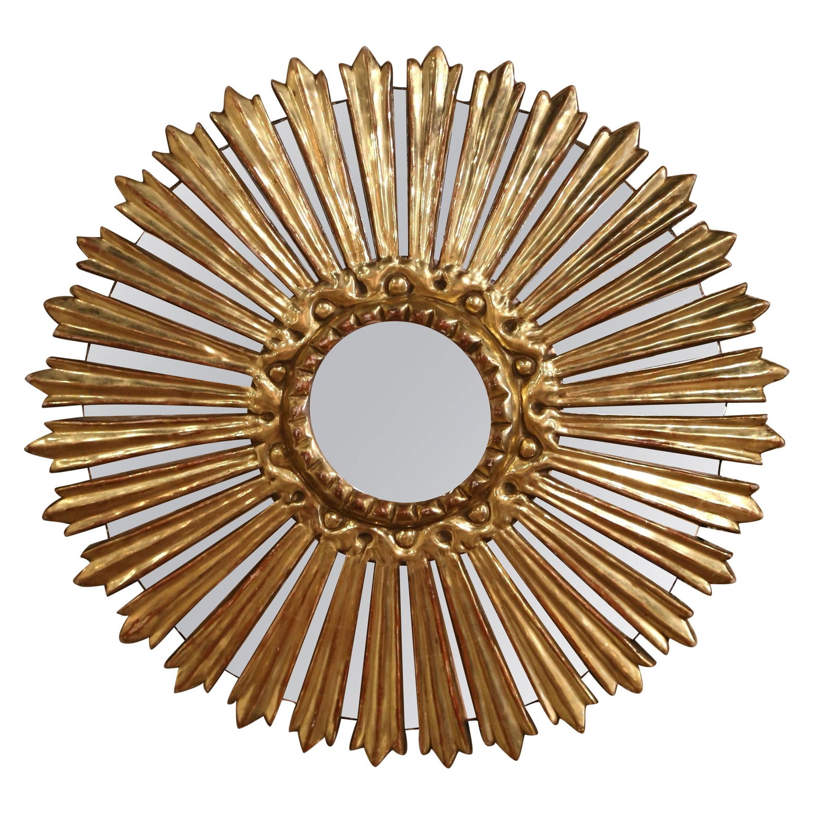 Italian Giltwood Sunburst Wall Mirror with Radiating Mirrored Rays (1 of 8)