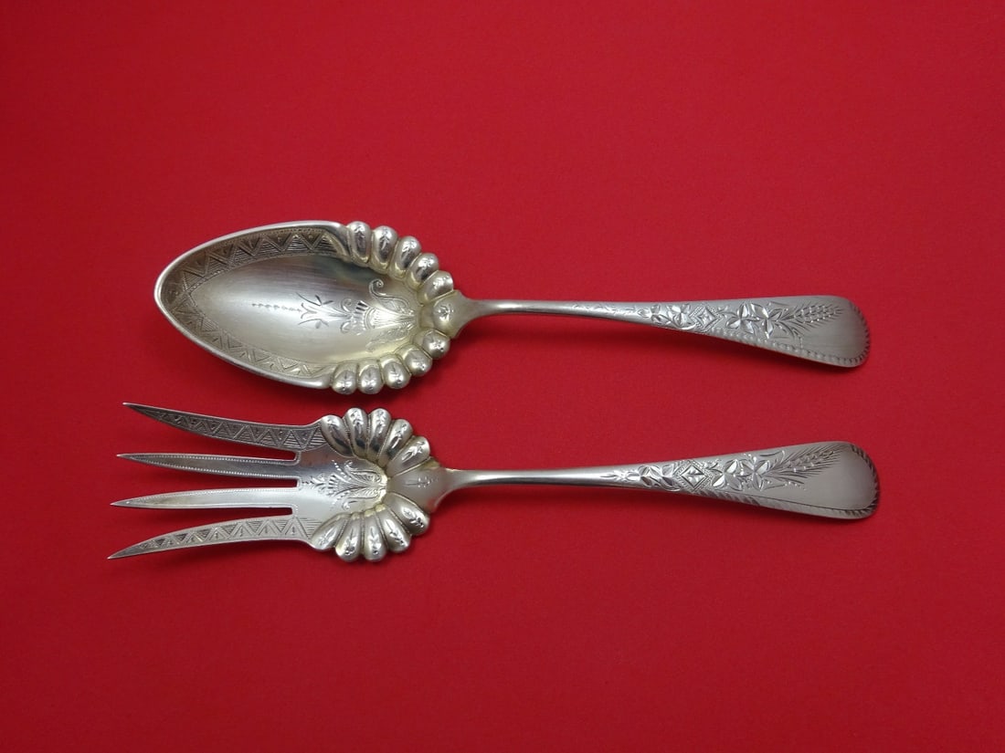 Wood & Hughes Engraved #1 Sterling Silver Salad Serving Set 2pc 9 Inch (1 of 1)