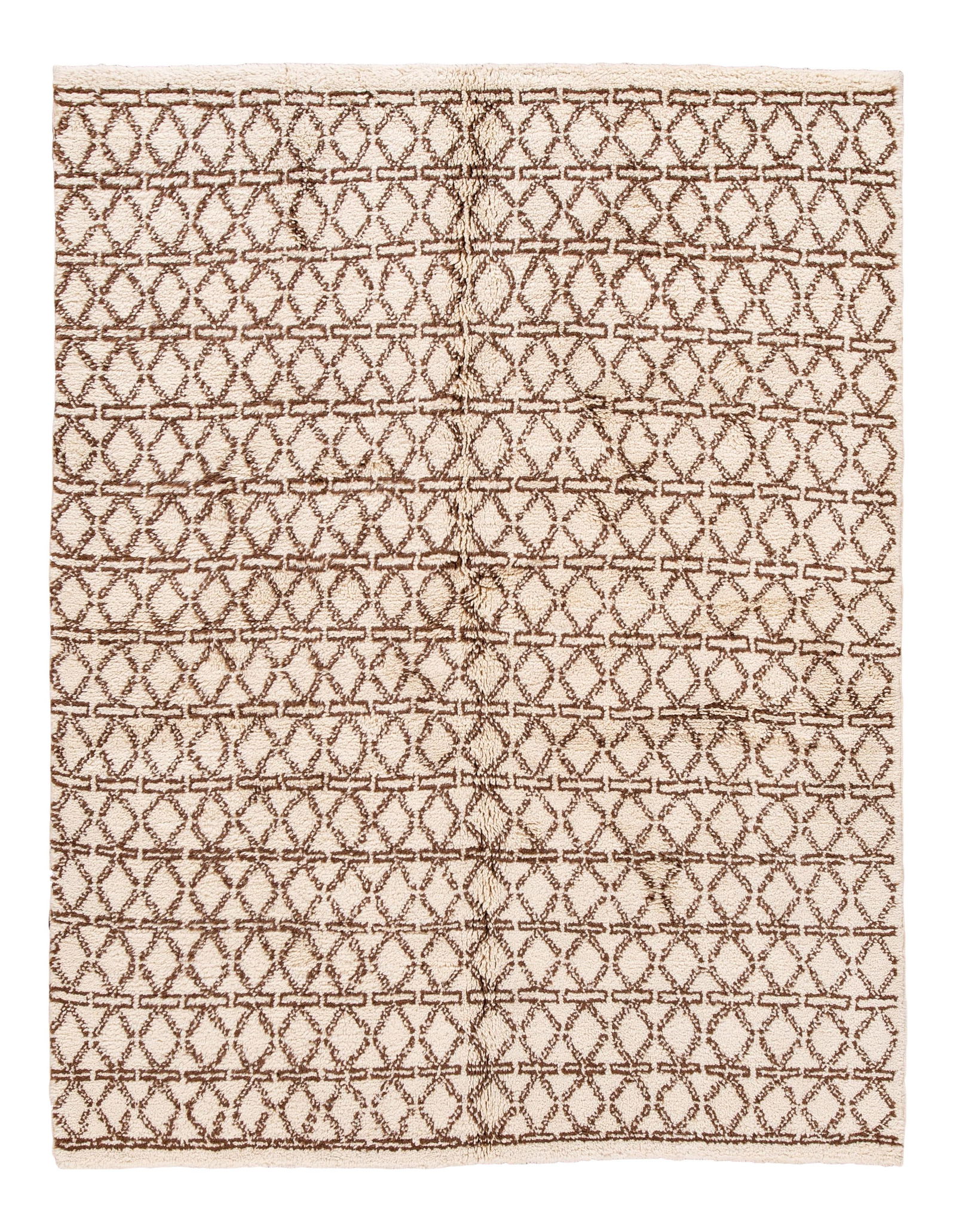 Contemporary Ivory Moroccan Wool Rug with Brown Geometric Design 6'1 x 8': Contemporary Ivory Moroccan Wool Rug with Brown Geometric Design 6'1 x 8' Enhance your living space with this exquisite 21st Century Contemporary Moroccan Wool Rug. Featuring a beautiful ivory field a