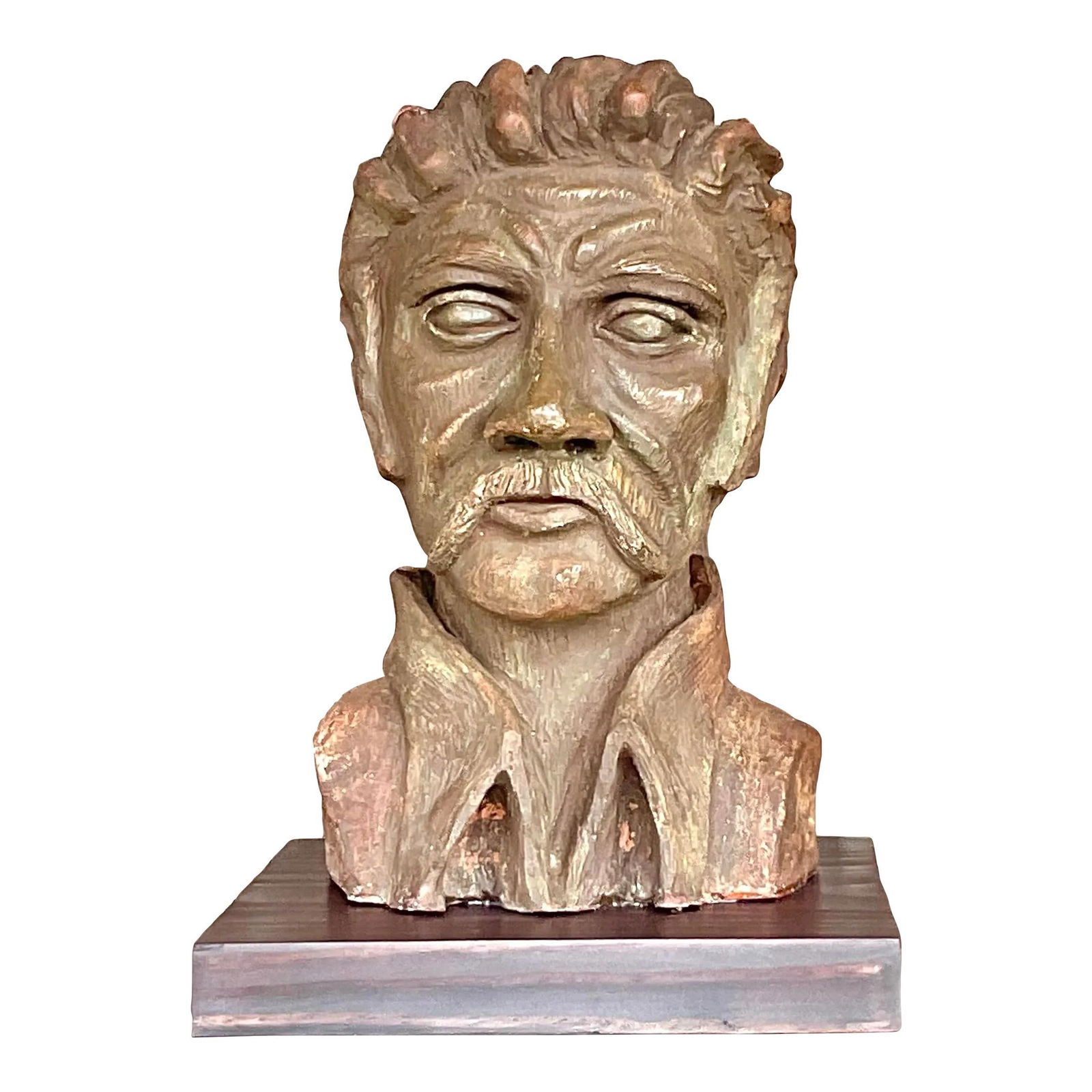 Vintage Boho Clay Bust of Man 15.5" Tall American Craftsmanship: Vintage Boho Clay Bust of Man 15.5" Tall American Craftsmanship Celebrate the rich tradition of American craftsmanship with this Vintage Boho Sculpted Clay Bust of a Man. This captivating piece showca