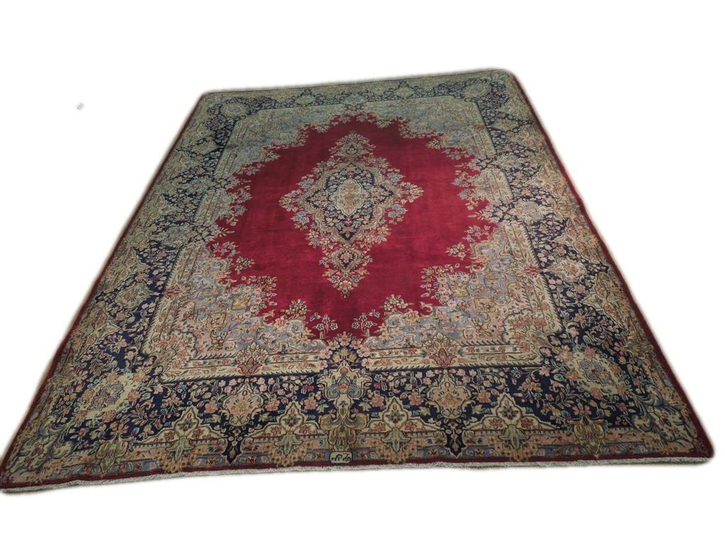 9.9 x 13.2 Red Hand-Knotted Persian Kerman Rug Semi-Antique (1 of 6)