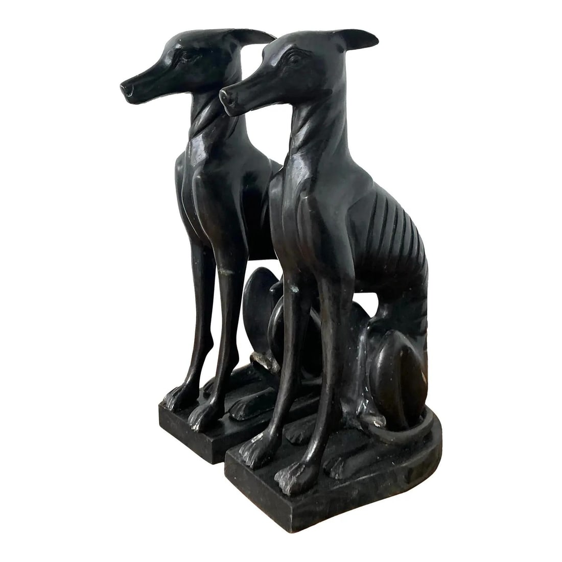 Pair of Vintage Bronze Art Deco Whippet Dog Sculptures (1 of 10)