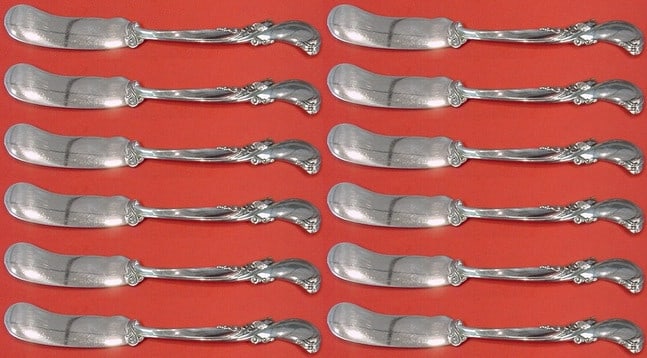 Wallace Waltz of Spring Sterling Silver Butter Spreader Set 12pc Flat Handle 6in: Wallace Waltz of Spring Sterling Silver Butter Spreader Set 12pc Flat Handle 6in Enhance your dining experience with this elegant 12-piece butter spreader set from the renowned Wallace brand, featurin