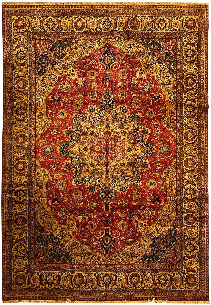 1970s Semi-Antique Persian Tabriz Rug 11'3 x 14'6 Wool Silk: 1970s Semi-Antique Persian Tabriz Rug 11'3 x 14'6 Wool Silk Free continental US Shipping This stunning semi-antique Persian Tabriz rug, crafted in the 1970s, showcases a rich tapestry of colors, inclu