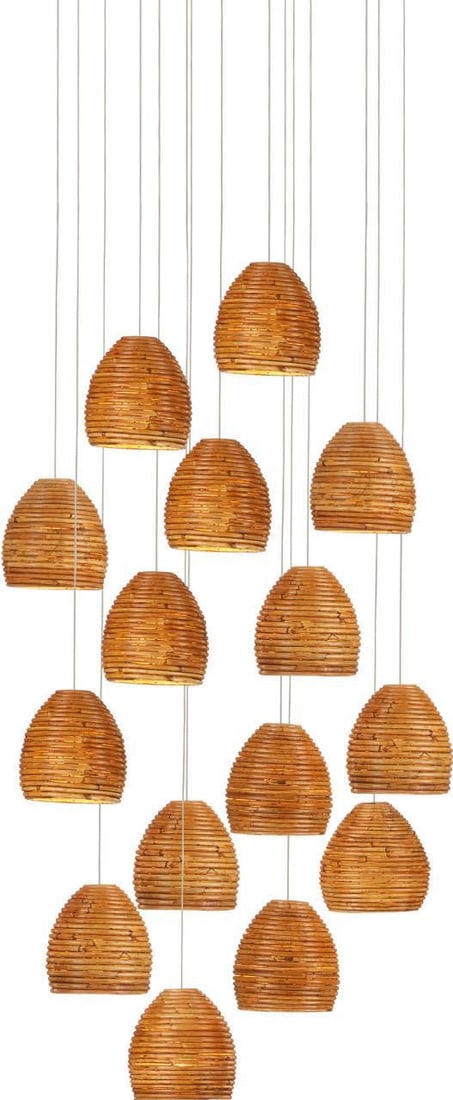 Currey & Company Beehive Rattan Multi-Drop Pendant Light 15-Bulb Dimmable (1 of 3)